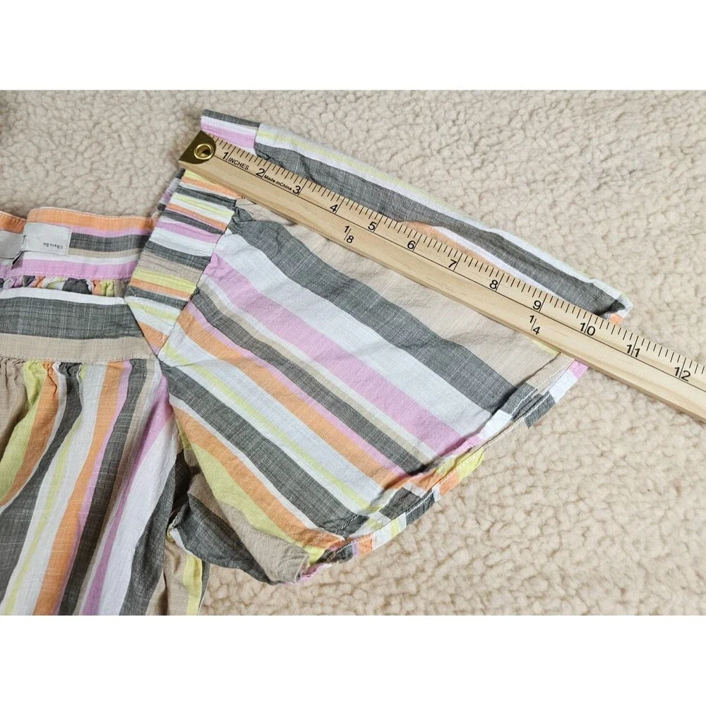 LOFT Petites XS Puff Sleeve Blouse Stripe Cotton Peasant Top Pastel Summer
